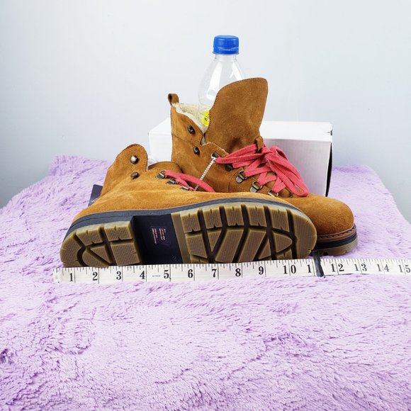 MADE IN SPAIN CALF LEATHER+SHERPA FUR LINED Cognac Hiker Alpine Snow Boot 39 NEW - Picture 4 of 7